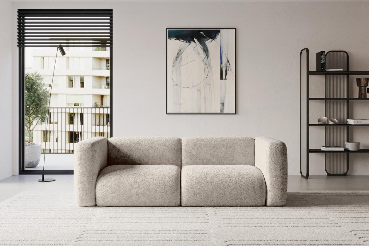 MODULARES Sofa 2-SITZER MIRA-S1 228x89x70 Beige cm Velours - Beige/Schwarz, Holzwerkstoff/Kunststoff (228/70/89cm) - ALTDECOR