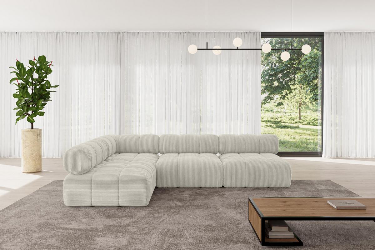 ECKSOFA modulares Sofa Samaro-L2 - 285x190x70 cm Creme Cord - Hellgrau/Creme, Holzwerkstoff/Textil (285/190cm) - ALTDECOR