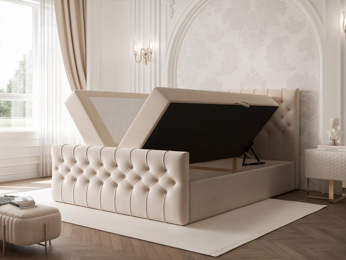 BOXBETT JOLIE 180x200 cm mit Matratze, Creme - Creme, Textil (180/200cm) - Idohome