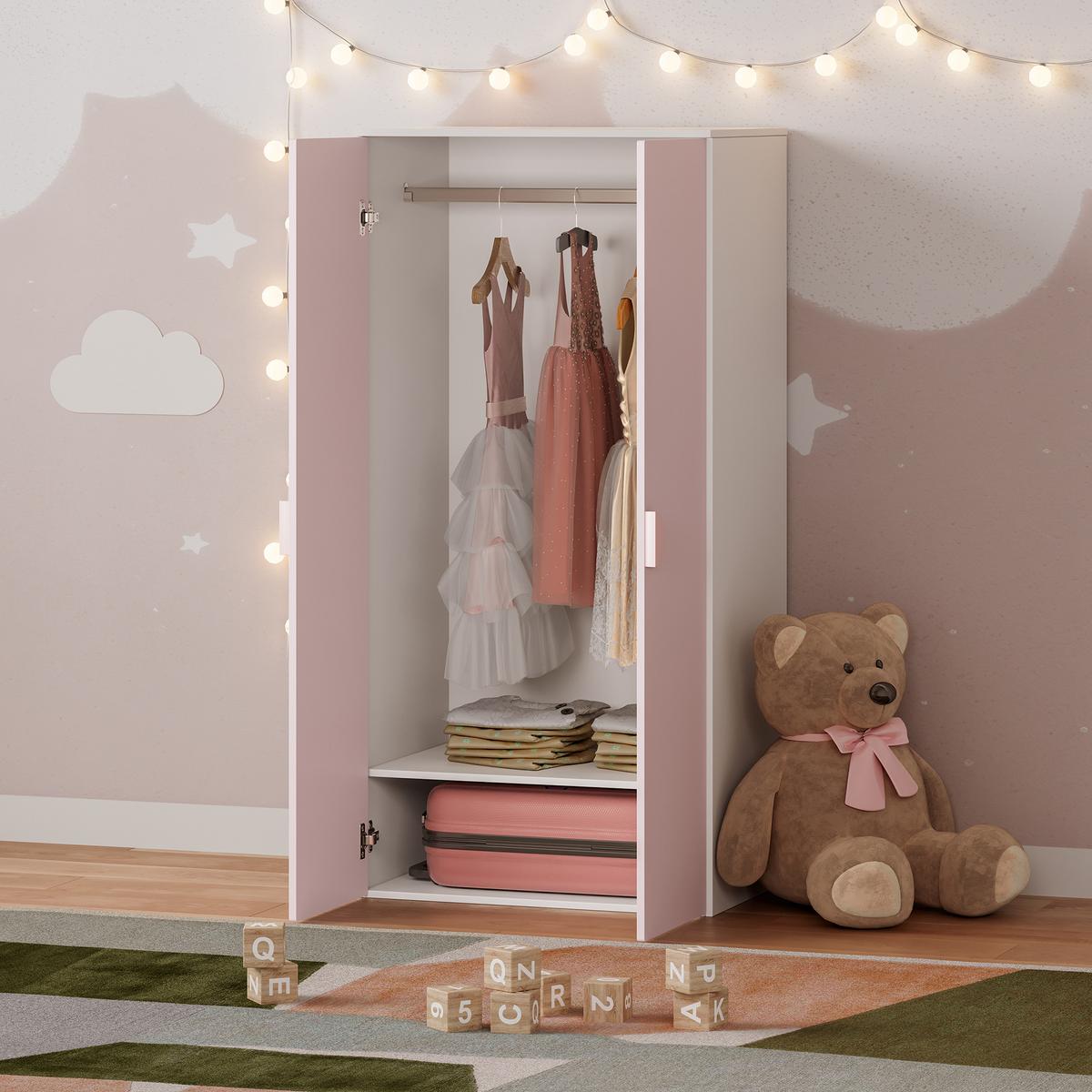 KINDERKLEIDERSCHRANK Sandnes II. - Weiß/Rosa, Holzwerkstoff (40/123/60cm) - [en.casa]