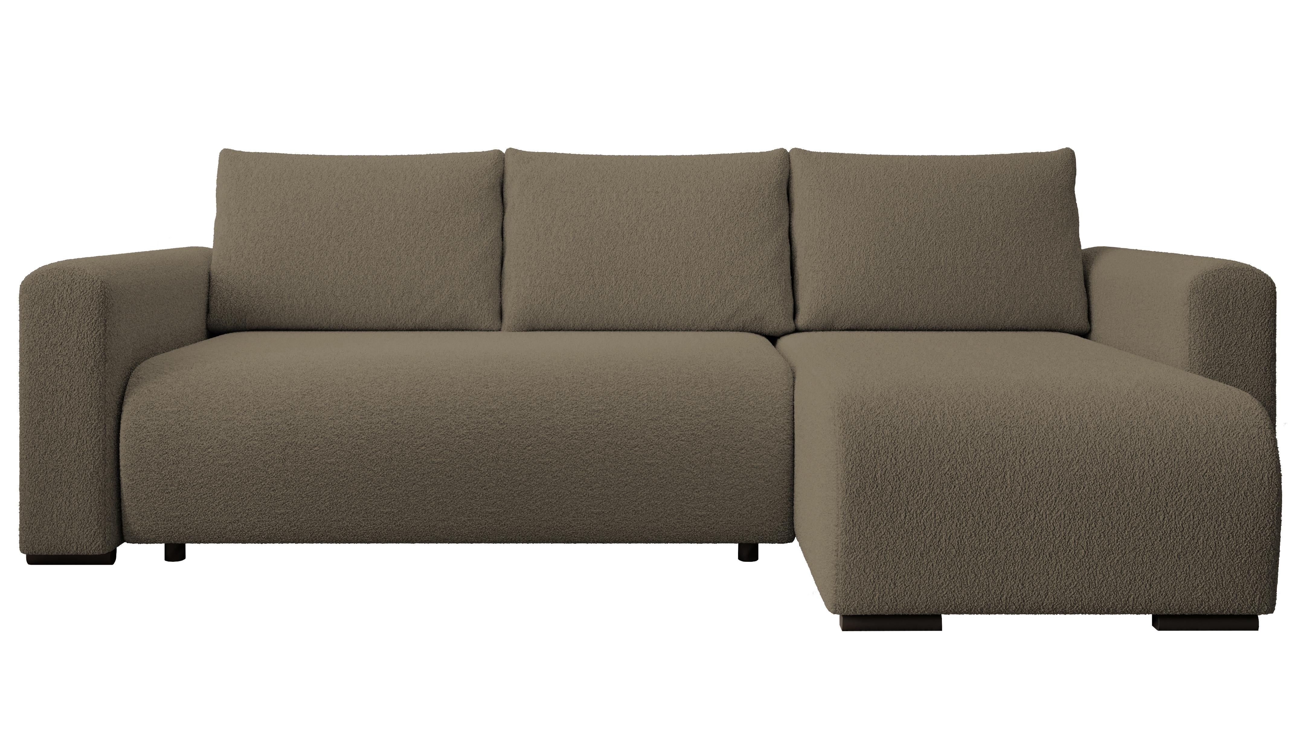 ECKSOFA DORA L, Eckcouch in L-Form mit Schlaffunktion und Bettkasten, Farbe: Cappuccino, Bouclé-Stoff, Ottomane Rechts - Cappuccino, Textil (240/143cm) - Storez24
