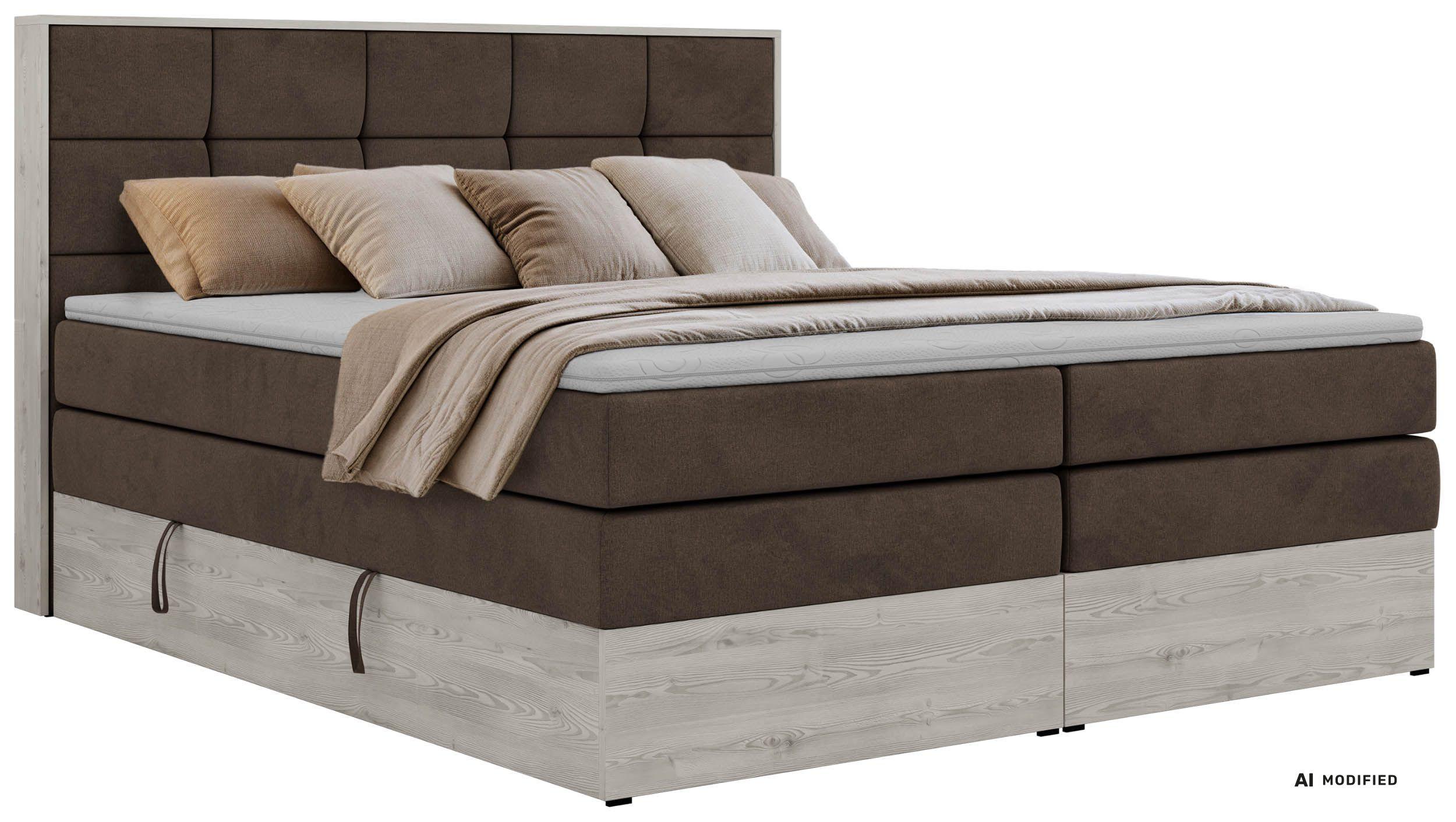 BOXSPRINGBETT ALNOR KING 140/200 - Braun Velvet - Topper Visco - H4 - Schwarz/Braun, Kunststoff/Textil (140/200cm) - MKS