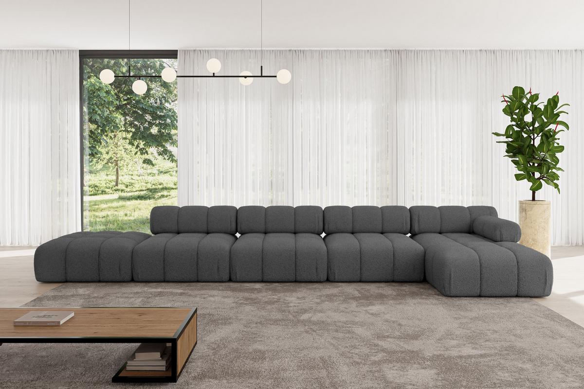ECKSOFA modulares Sofa Lizur-L3 - 475x160x70 cm Grau Bouclé - Grau, Holzwerkstoff/Textil (475/160cm) - ALTDECOR