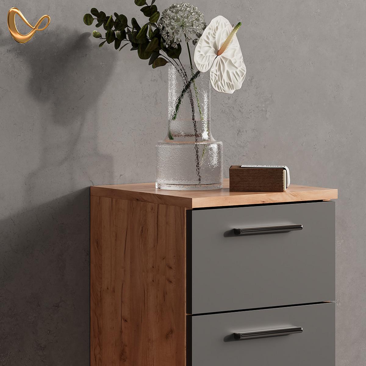 BADMÖBEL-SET Eisak Eiche 4 Teile, mit Hochschrank - Eichefarben, Holzwerkstoff (80/60/33cm) - Livinity®