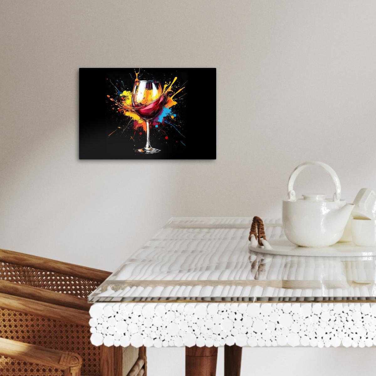 LEINWANDBILD Wein - Glas - Graffiti - Getränk - Rot - Farbe Deko Schlafzimmer 30x20 cm - Weinrot, Textil (30/20cm) - MuchoWow