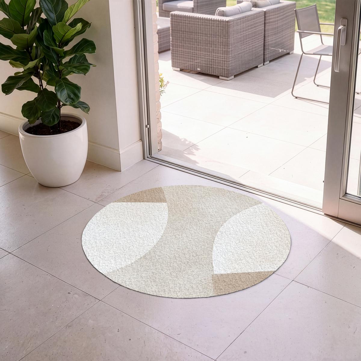 FUSSMATTE Braun - Japandi - Abstrakt Schmutzfangmatte 90x90 cm - Beige, Kunststoff (90/0.4cm) - MuchoWow