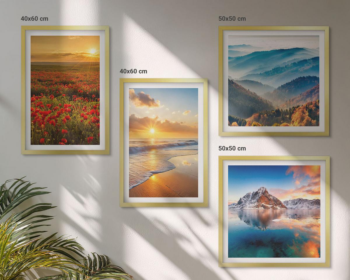 BILDER SET 4er Set - 50x50 cm & 40x60 cm Goldrahmen - Landschaften aus Bergen und Meeren im Westen - Goldfarben, Kunststoff (50/50cm) - TULUP