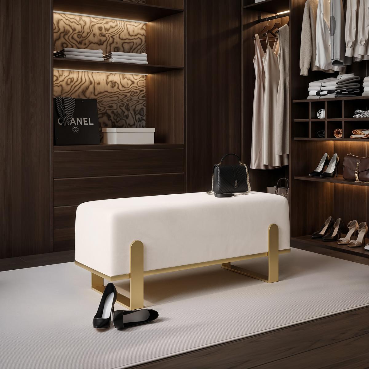POLSTERBANK MARA 80 cm Gold / Creme ,Metallgestell - Creme, Textil/Metall (80/47/35cm) - Idohome