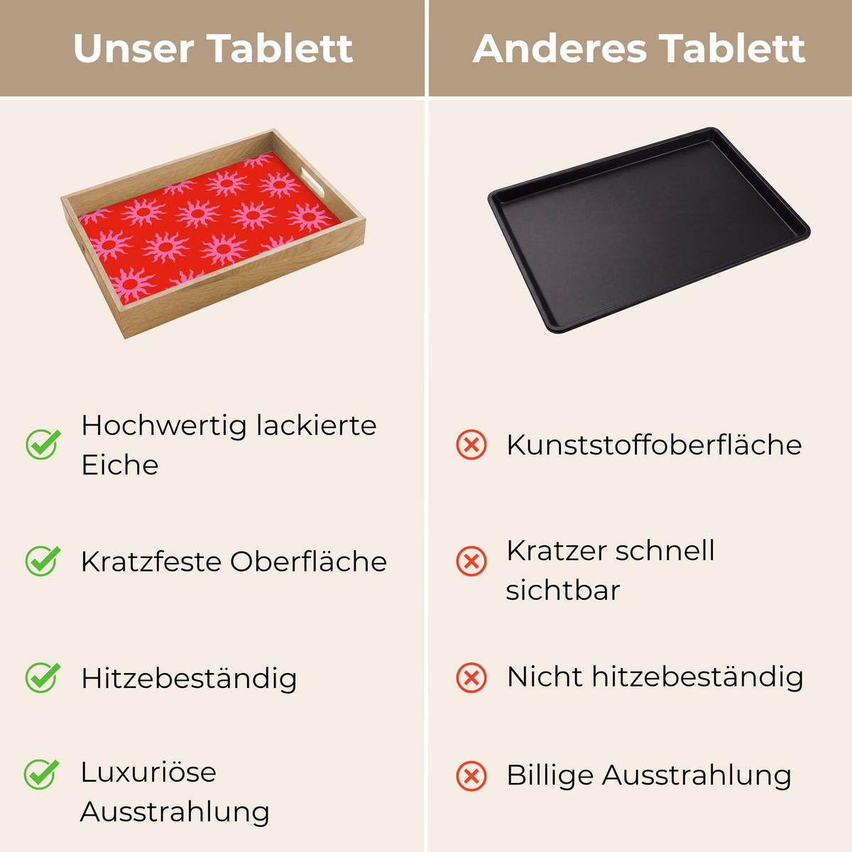 TABLETT Sonnen - Rot - Rosa - Muster - Sommer 40x30 cm - Rot, Holz (40/5/5cm) - OnlyWow