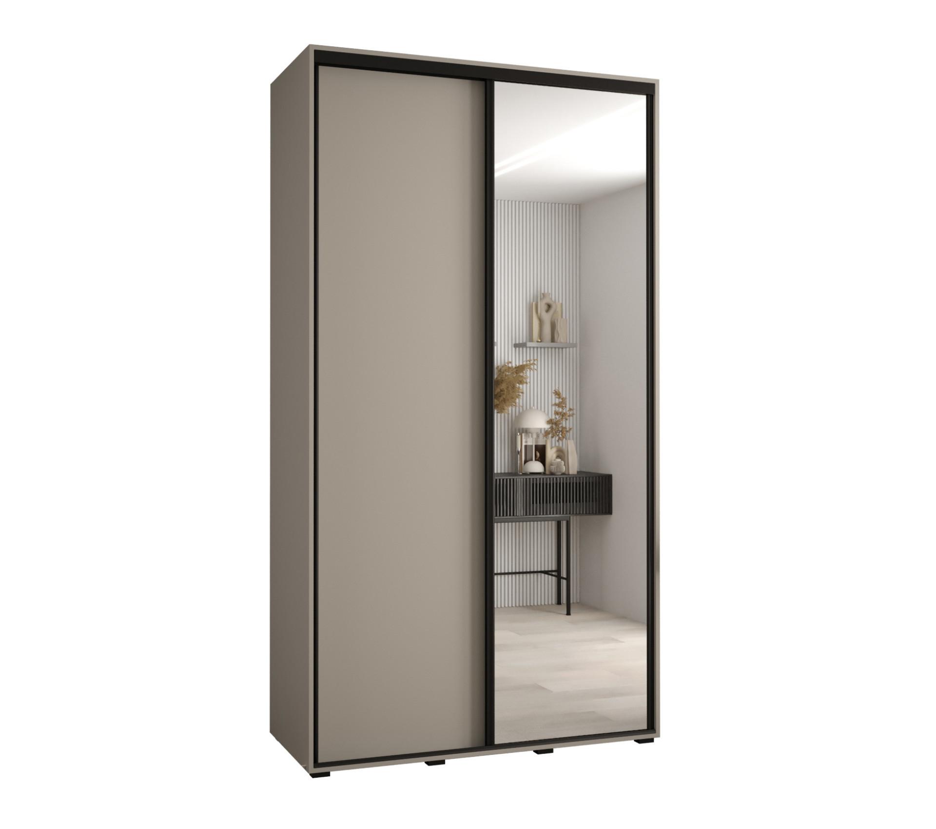 SCHWEBETÜRENSCHRANK 235,2/140/45 2-türig - Kaschmir/Schwarz, Holz/Metall (140/235.2/45cm) - MÖBEL KRYSPOL