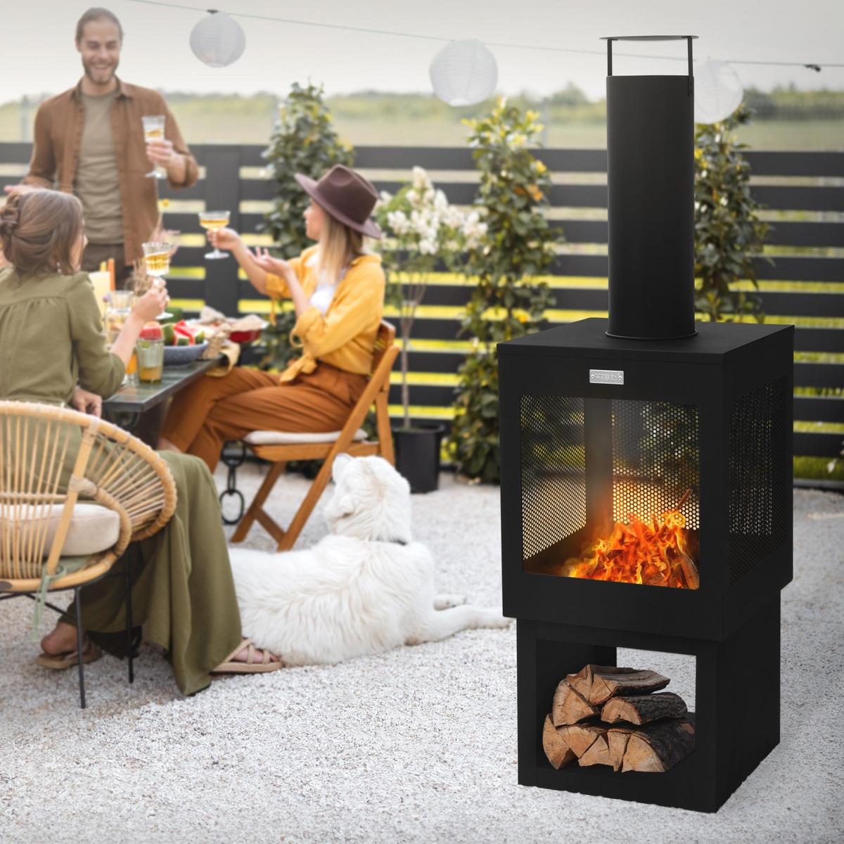 GARTENKAMIN 128x40 cm Schwarz - Schwarz, Metall (40/128/40cm) - ML-DESIGN