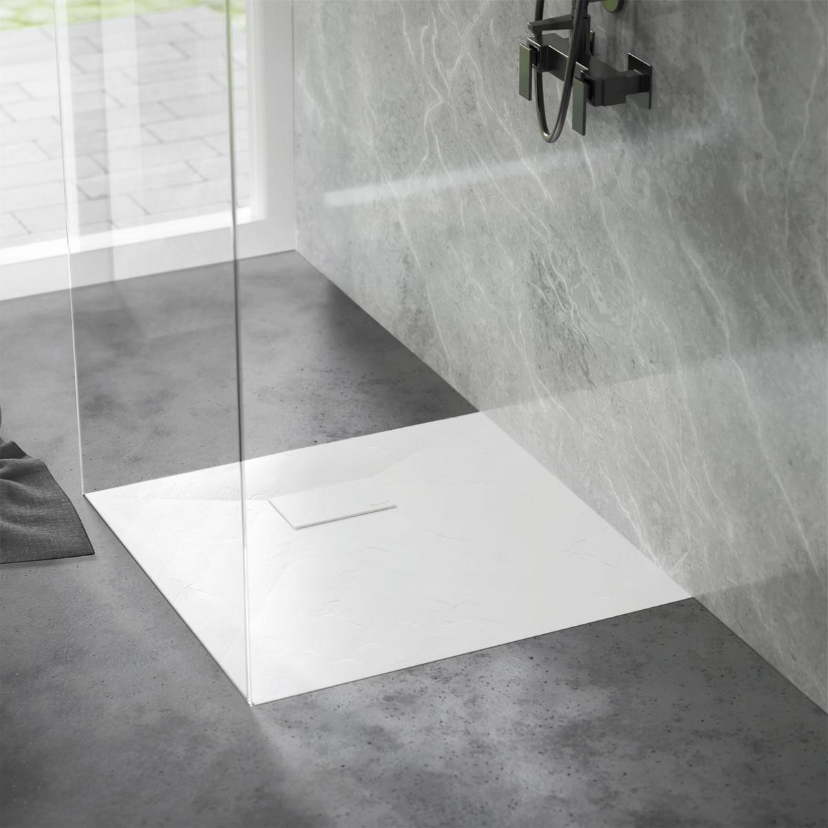 DUSCHWANNE 80x80 cm Weiß mit Ablaufgarnitur aus SMC - Weiß, Kunststoff (80/3/80cm) - LuxeBath