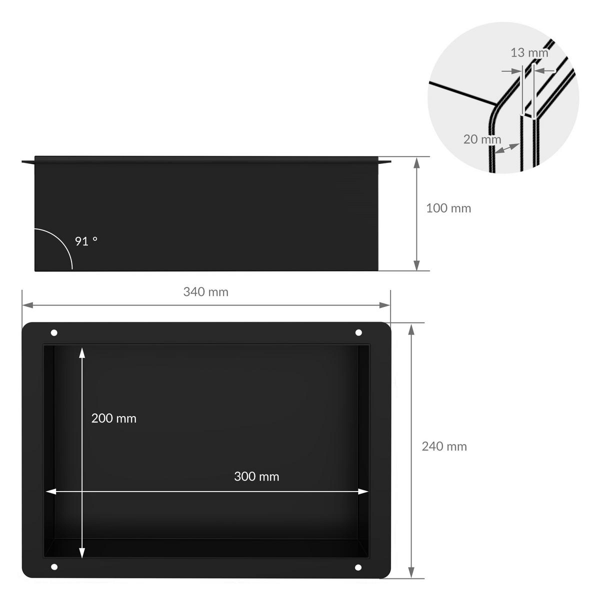 DUSCHNISCHE Schwarz 30/20 cm - Schwarz, Metall (30/20/10cm) - LuxeBath