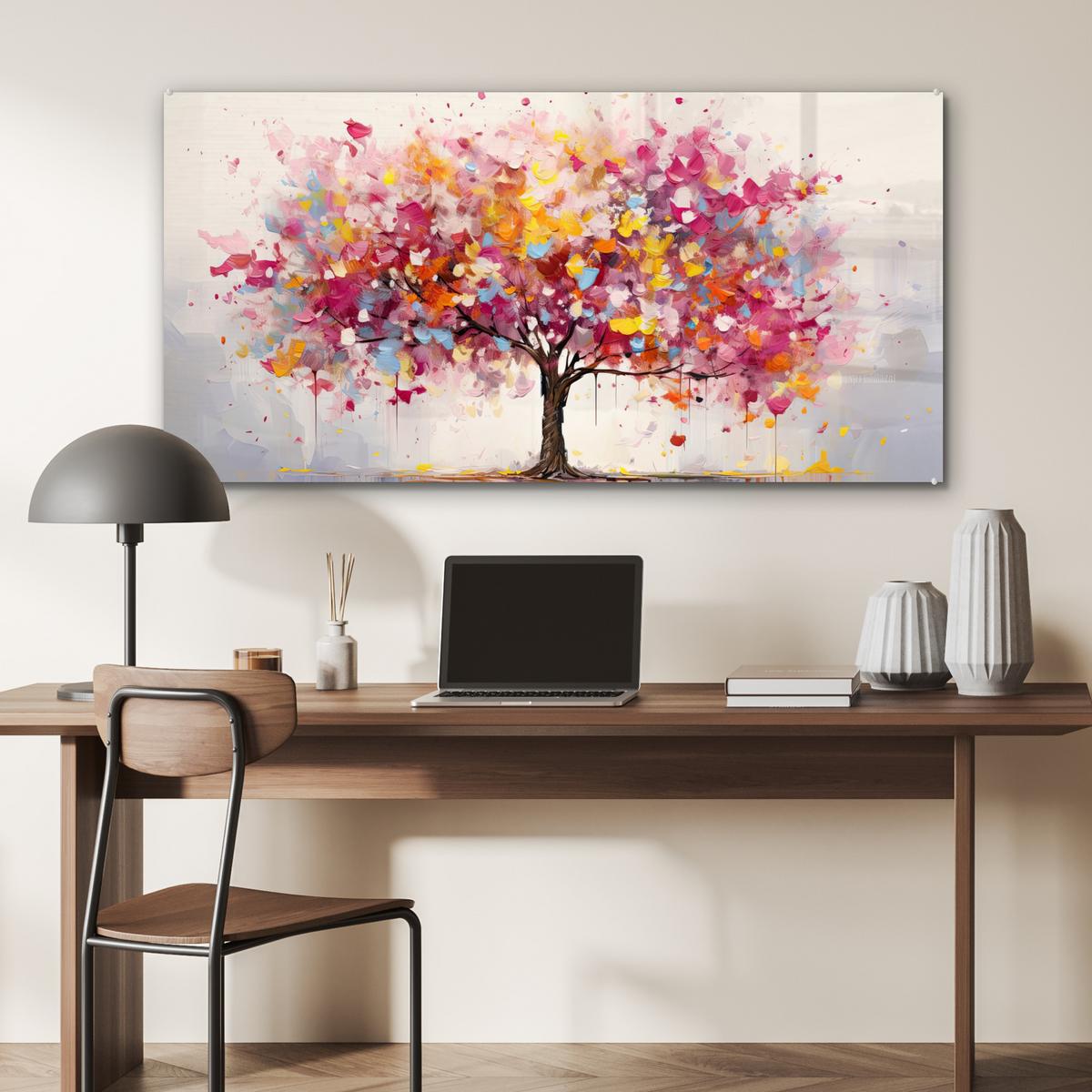 ACRYLGLASBILD Aquarell - Baum - Kunst - Abstrakt 120x60 cm - Multicolor, Glas (120/60cm) - MuchoWow