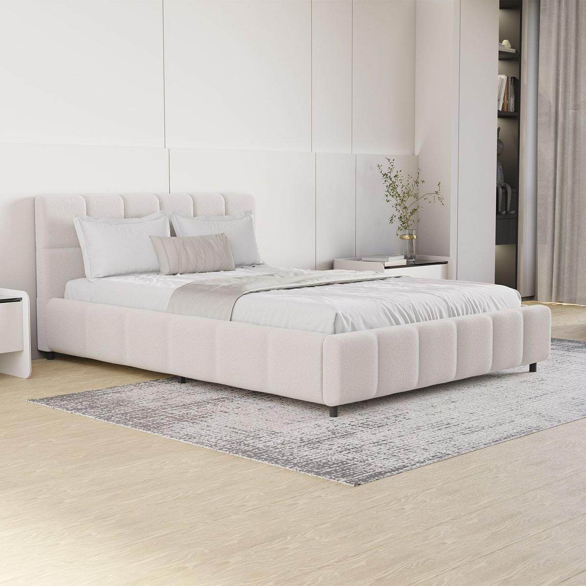 POLSTERBETT Florenz creme 140x200 cm mit Matratze - Creme, Holz (140/200cm) - Juskys