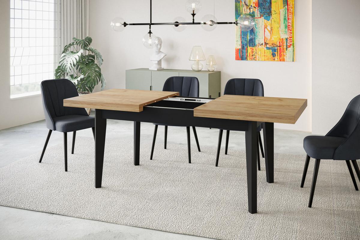 RECHTECKIGER Esszimmertisch SKANDI, ausziehbarer Tisch, Größe: 200-300X100X78 cm, Wohnzimmertisch Farbe: CRAFT, mit Holzbeinen in Farbe Schwarz - Schwarz/Braun, Holzwerkstoff (200/100/78cm) - Alpi-Möbel