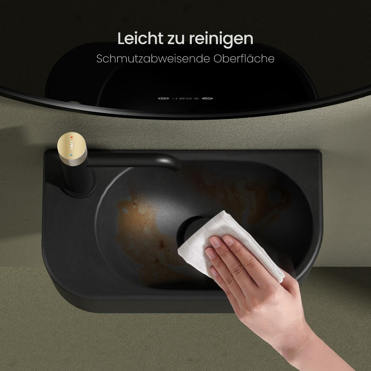 WASCHBECKEN Abgerundete Ecken Hahnloch links mattschwarz 40 / 21,5 / 12 cm - Schwarz, Keramik (40/12/21.5cm) - EMKE