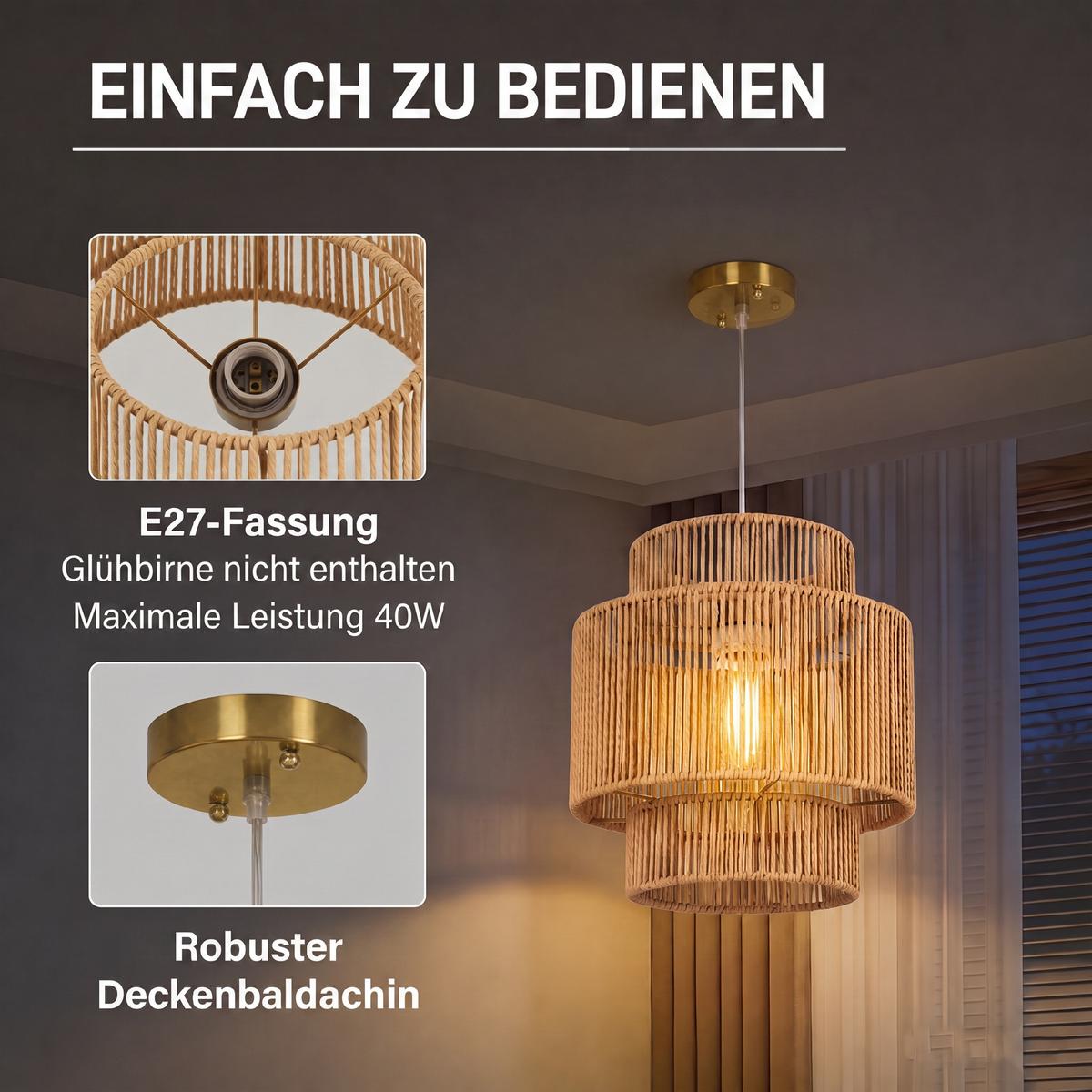 PENDELLEUCHTE Hängelampe mit E27 Fassung, Boho-Stil für Küche Hellbraun - Braun, Metall (30/30/30cm) - HOMCOM