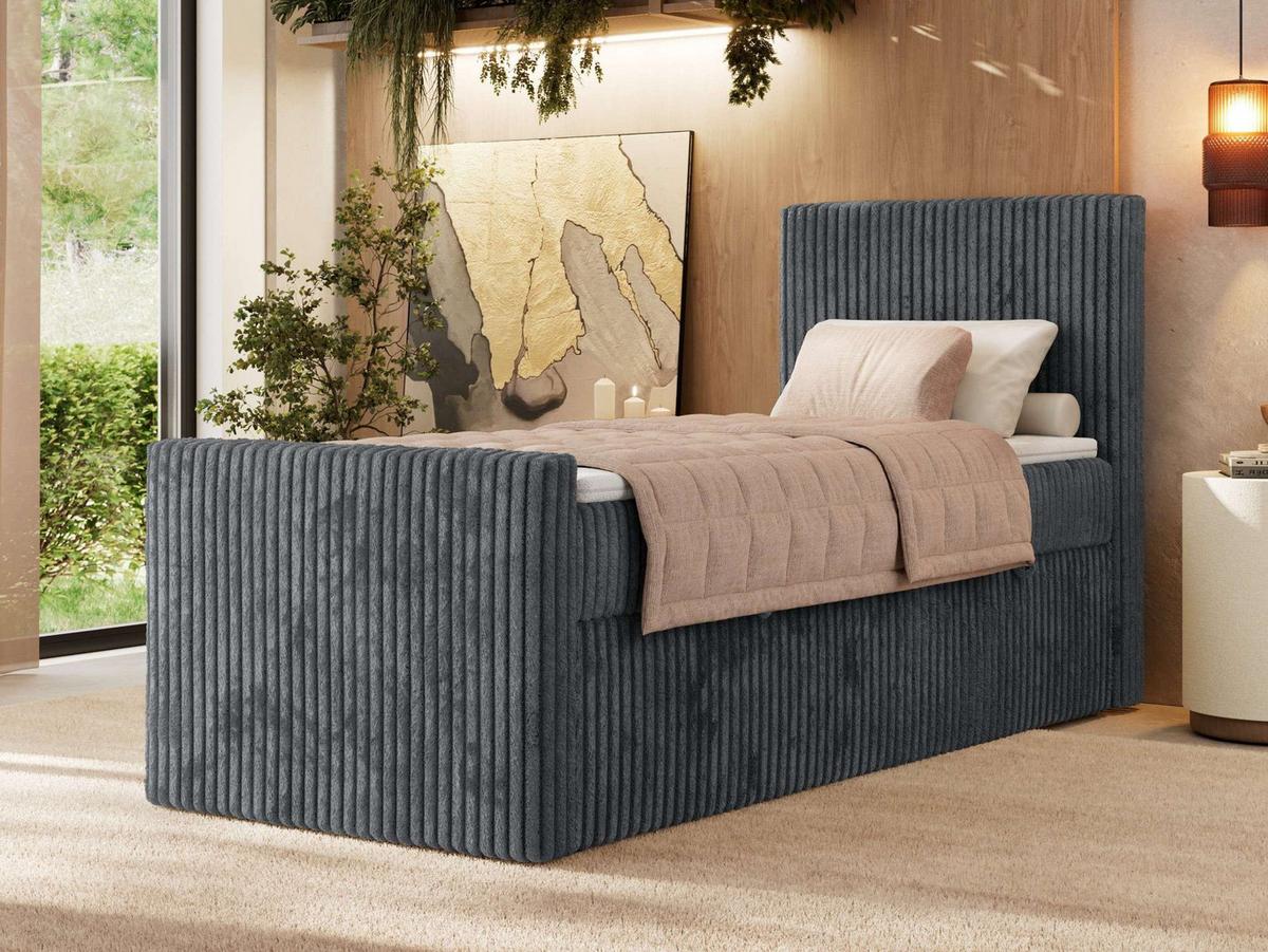 BOXBETT TILIANO DUO 90/200 - Grau Cord - H4 - Topper Visco - Rechts Seite - Grau, Textil (90/200cm) - MKS
