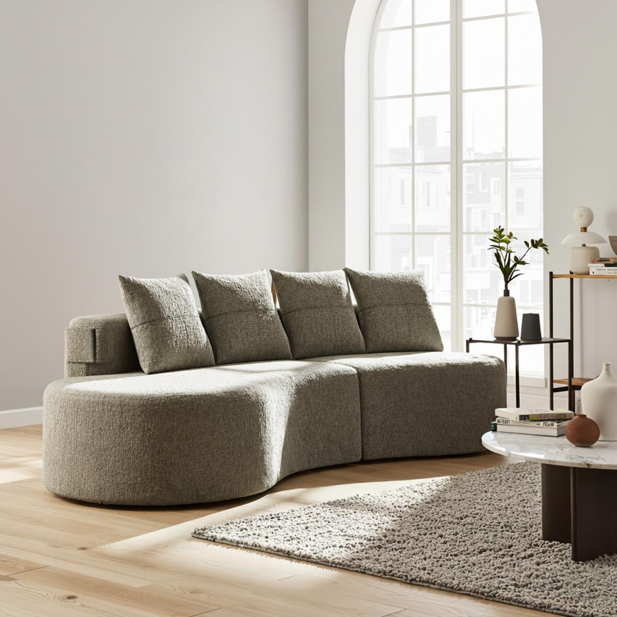 3-SITZER SOFA leinenstoff farbwahl mit getränkehalter & seitentaschen - Sandfarben, Textil (240/63/109cm) - Urban Meuble