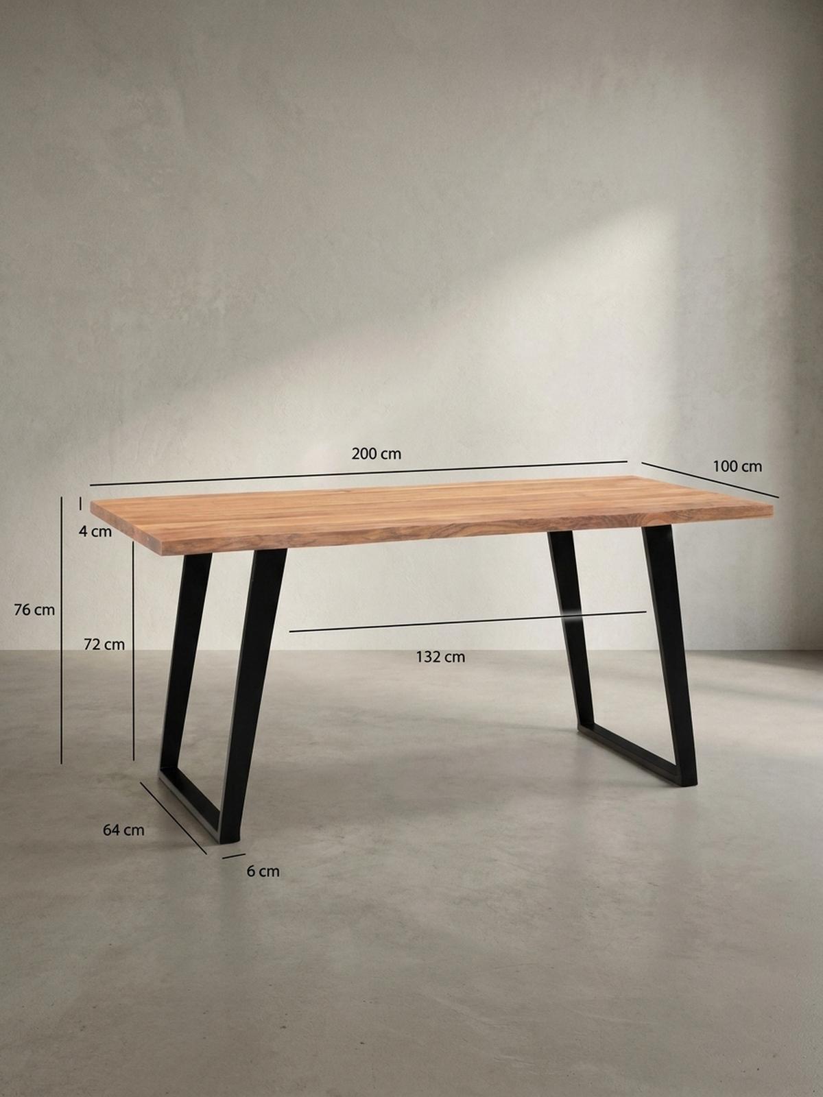 ESSTISCH Massivholz Baumkante Metall U-Gestell Handgefertigt ATOLL, Goldbraun-Schwarz 200x100x76 cm - Schwarz/Braun, Holz/Metall (100/200/76cm) - KADIMA DESIGN