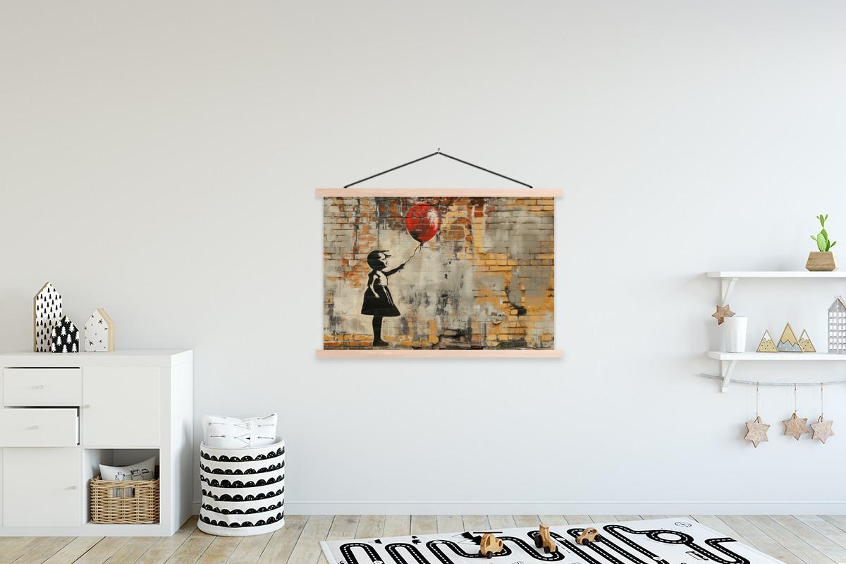 POSTER MIT MAGNETLEISTEN Graffiti - Banksy - Mädchen - Straßenkunst Magnetleiste 120x80 cm - Sandfarben, Textil (120/80/0.15cm) - MuchoWow