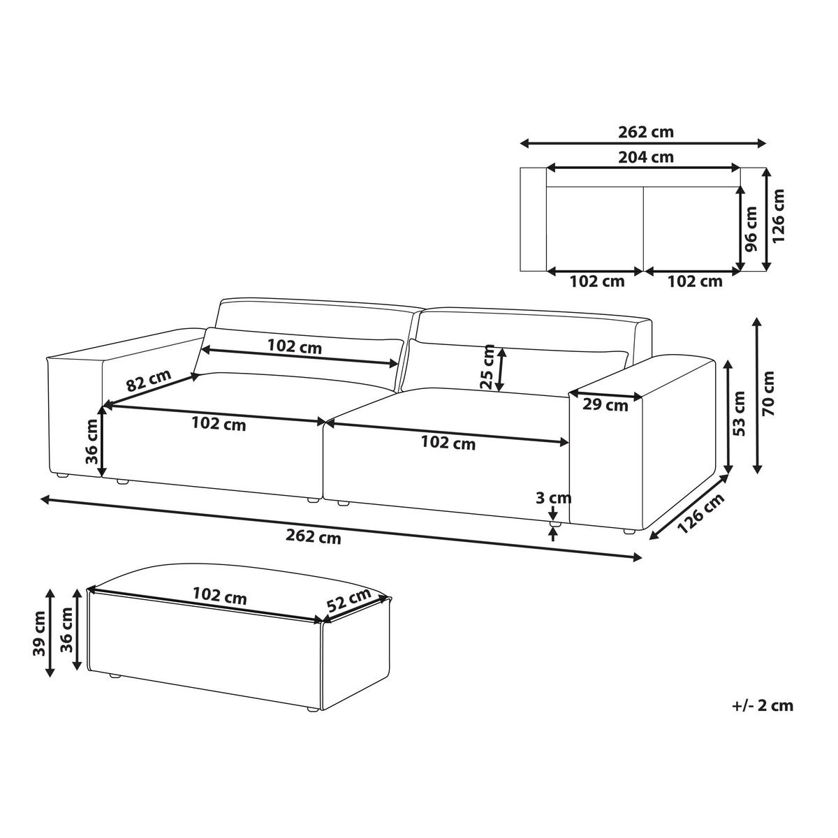 2-SITZER-SOFA Bouclé cremeweiß mit Ottomane Hellnar - Weiß, Textil (262/70/126cm) - Beliani