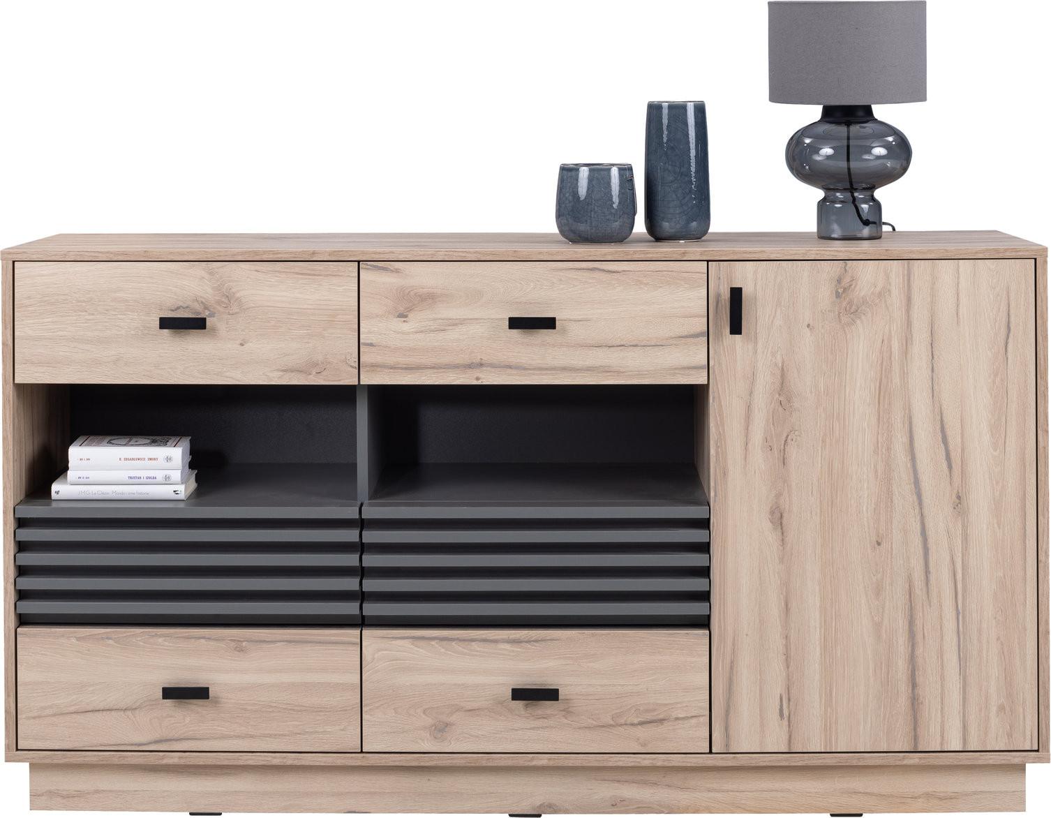 KOMMODE PUNTO 155/85/40cm mit 4 Schubladen 1 Türen Eichefarben - Eichefarben, Holzwerkstoff (155/85/40cm) - MASSENO