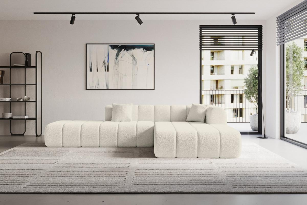 ECKSOFA Ottomane Rechts BILA-L 289x176x71 Beige Bouclé - Sandfarben/Beige, Holzwerkstoff/Kunststoff (289/176cm) - ALTDECOR
