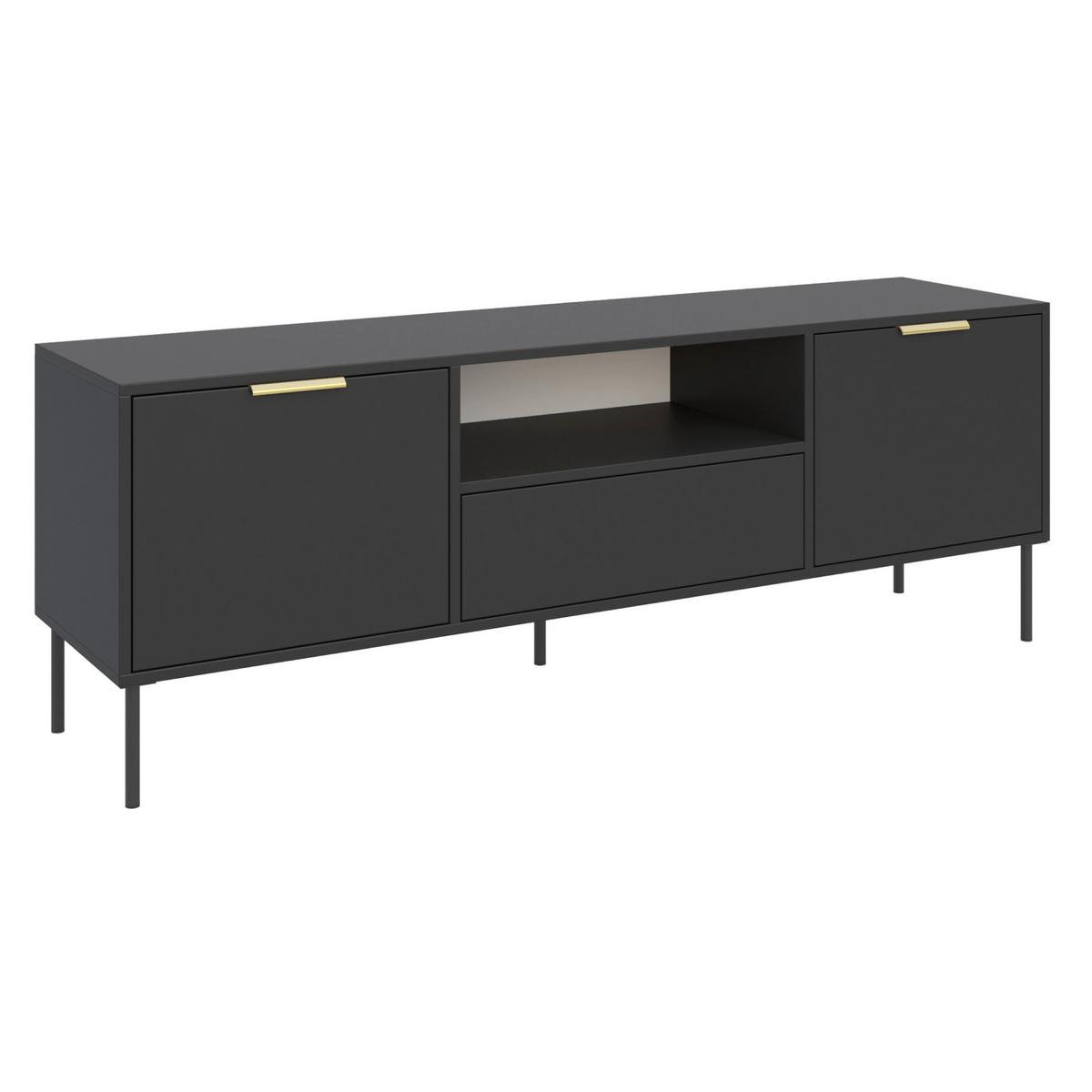 TV-LOWBOARD Vena 2-türig mit Schublade & Fach, Schwarz, 160 cm - Goldfarben/Schwarz, Holzwerkstoff/Kunststoff (160/57/40cm) - Selsey