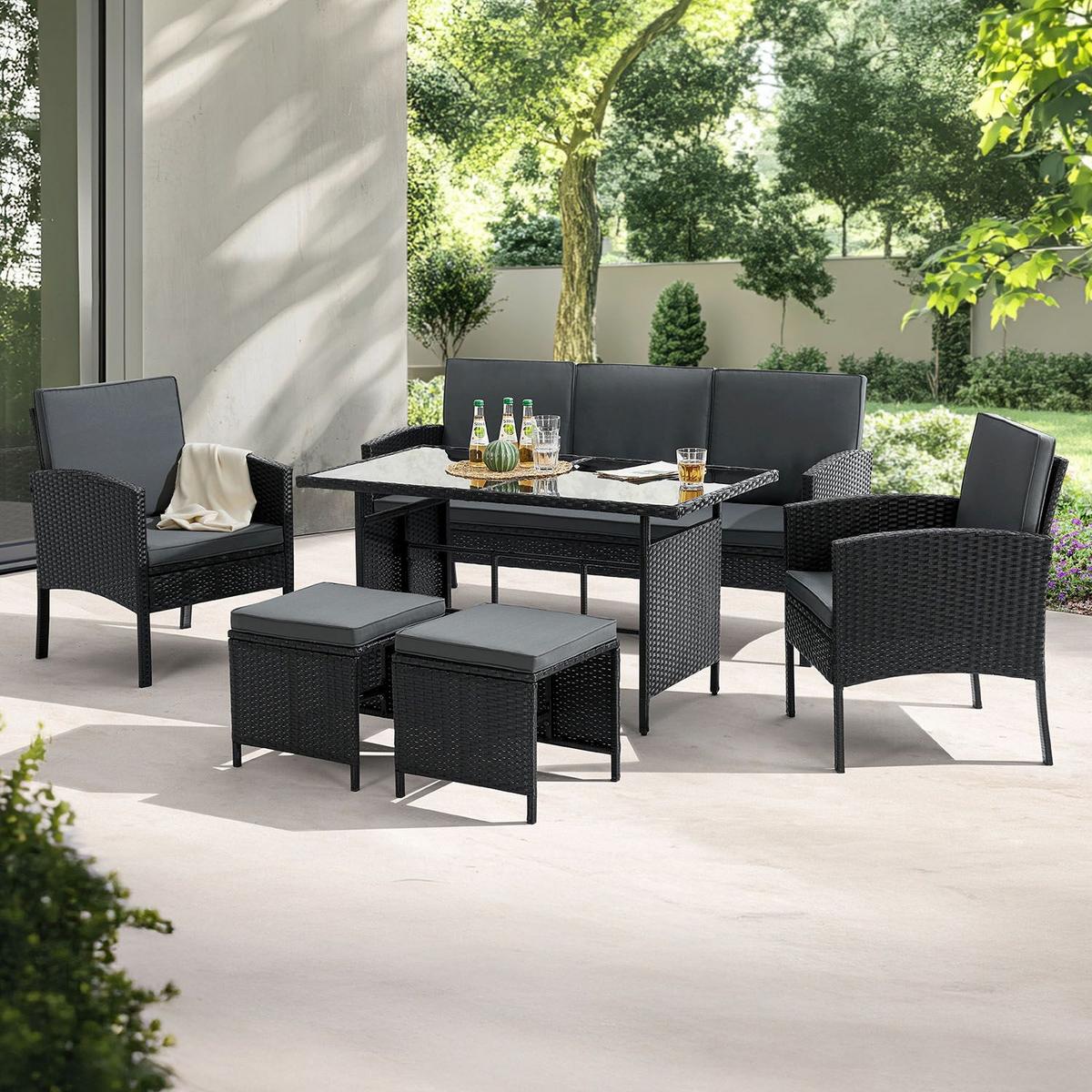 SITZGRUPPE Turin schwarz Polyrattan - Schwarz, Kunststoff - Juskys
