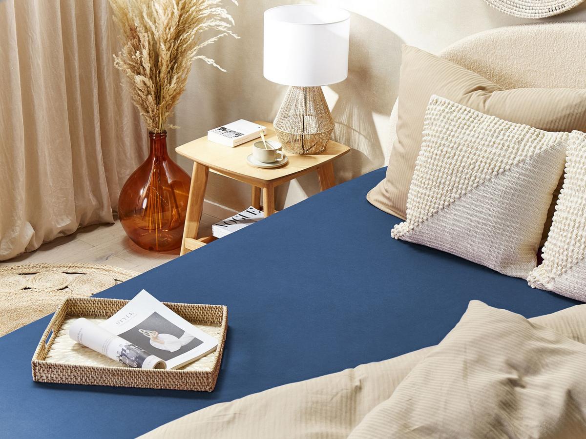 SPANNBETTLAKEN 200/200 cm Baumwolle Marineblau Janbu - Hellblau, Textil (200/200cm) - Beliani