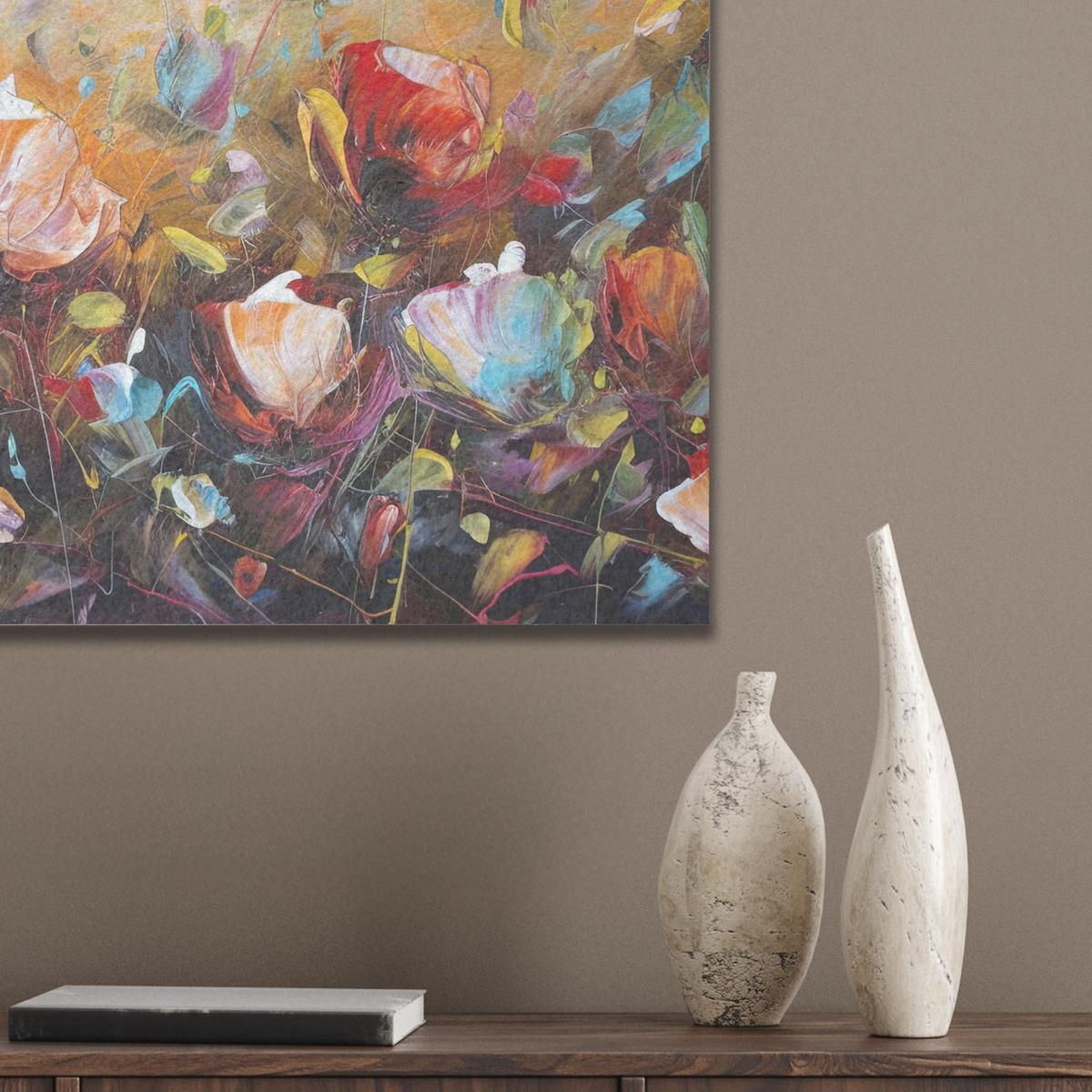 AKUSTIKBILD Blumen - Kunst - Natur - Ölgemälde Wandbilder 60x60 cm - Multicolor, Kunststoff (60/60/0.9cm) - MuchoWow