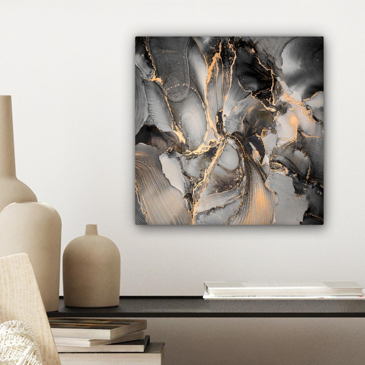 LEINWANDBILD Grau - Luxus - Gold - Marmor Deko Wohnzimmer 20x20 cm - Dunkelgrau, Textil (20/20cm) - MuchoWow