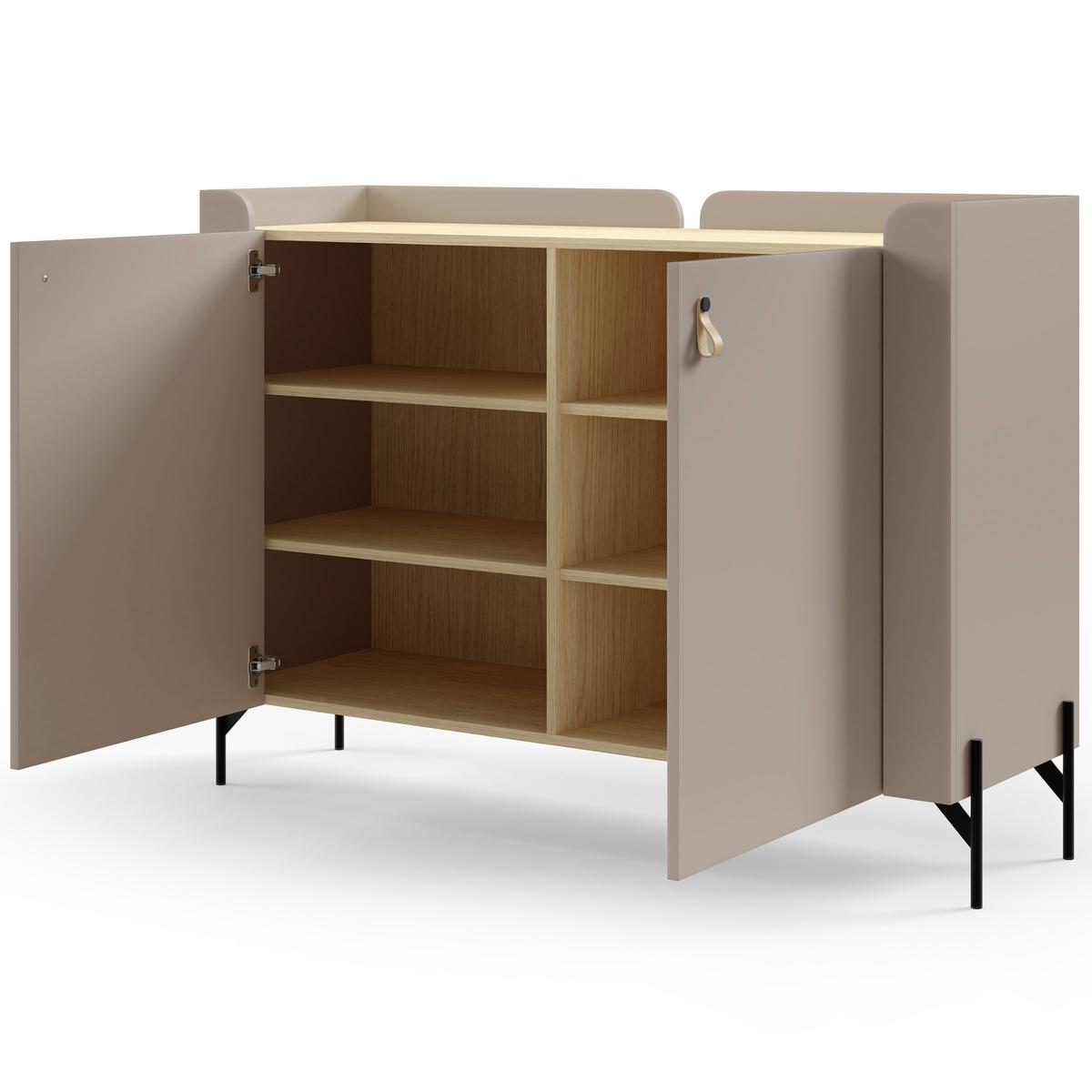 KOMMODE Sorella mit 2 Türen, 130 cm, für Jugendzimmer, Porcini + Eiche Mavelie - Eichefarben/Cappuccino, Leder/Holzwerkstoff (130/95/42cm) - Beautysofa