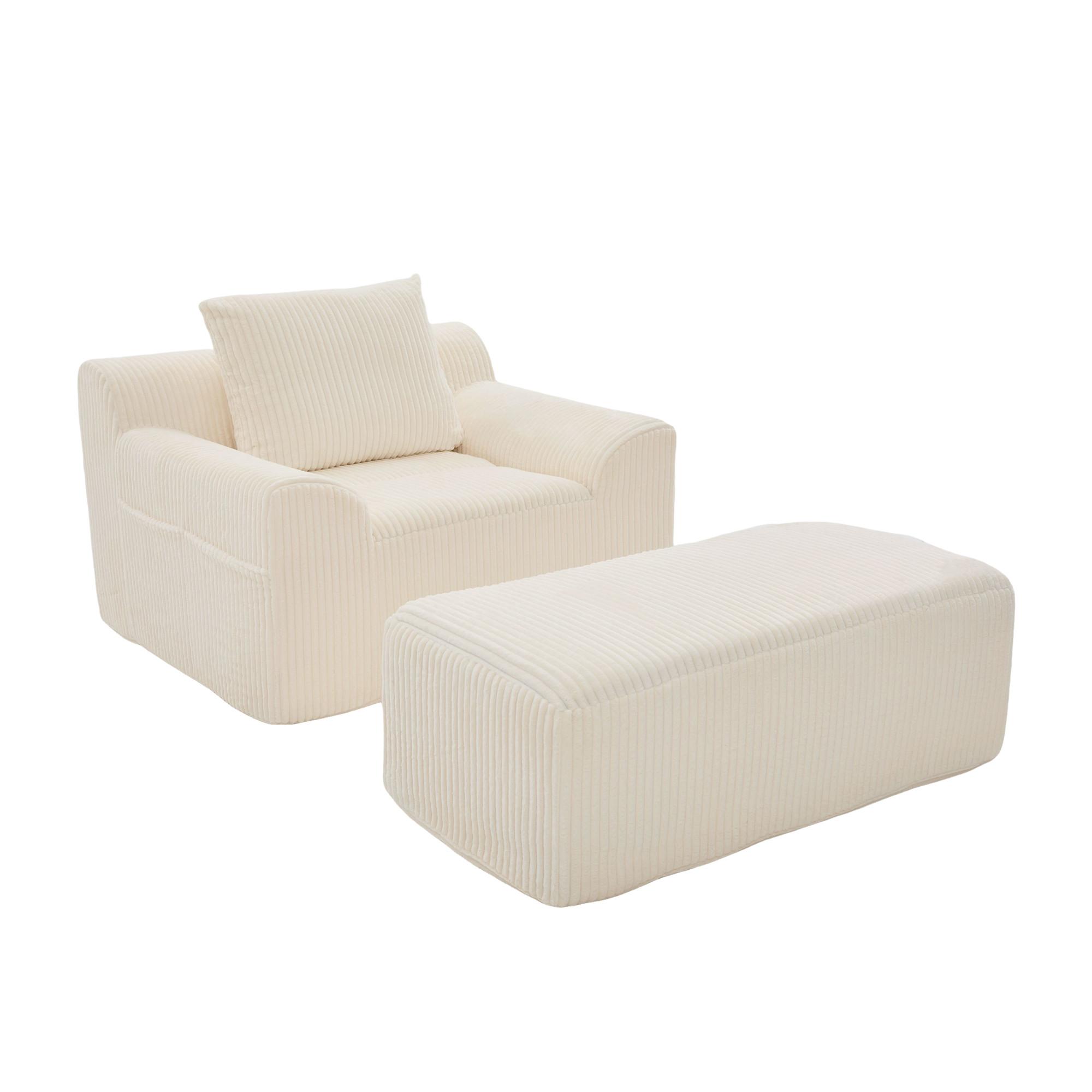 SESSEL mit Hocker in Cord Übergroßer Relaxsessel - Beige, Textil (110/67/147cm) - Urban Meuble