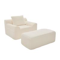 SESSEL mit Hocker in Cord Übergroßer Relaxsessel - Beige, Textil (110/67/147cm) - Urban Meuble