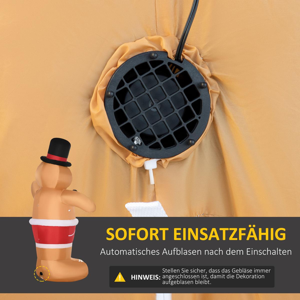 AUFBLASBARER Lebkuchenmann, Polyester-Stoff(100%), Braun - Braun, Kunststoff (82/238/175cm) - Outsunny