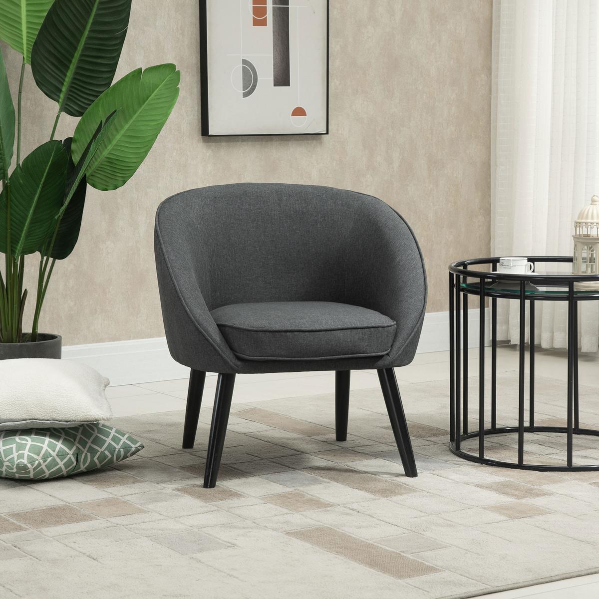 WOHNZIMMERSTUHL Polsterstuhl Sessel Wohnzimmer modern Polyester Holz Grau - Grau, Kunststoff (65/75/71cm) - HOMCOM