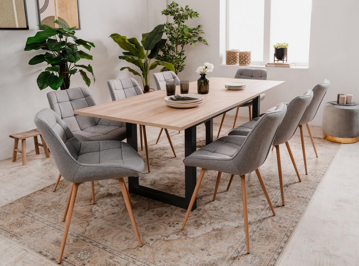 ESSTISCH Sonoma Eiche, Anthrazit Industrial, Küchentisch ausziehbar 160 x 200 cm, bis 8 Personen - Anthrazit/Sonoma Eiche, Holzwerkstoff (90/160/75cm) - Furn.Design