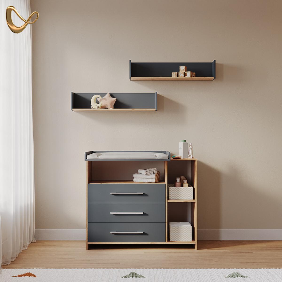 WICKELKOMMODE Torino Anthrazit/Sonoma mit Schubladen - Anthrazit/Sonoma Eiche, Holzwerkstoff (113/100/53cm) - Livinity®