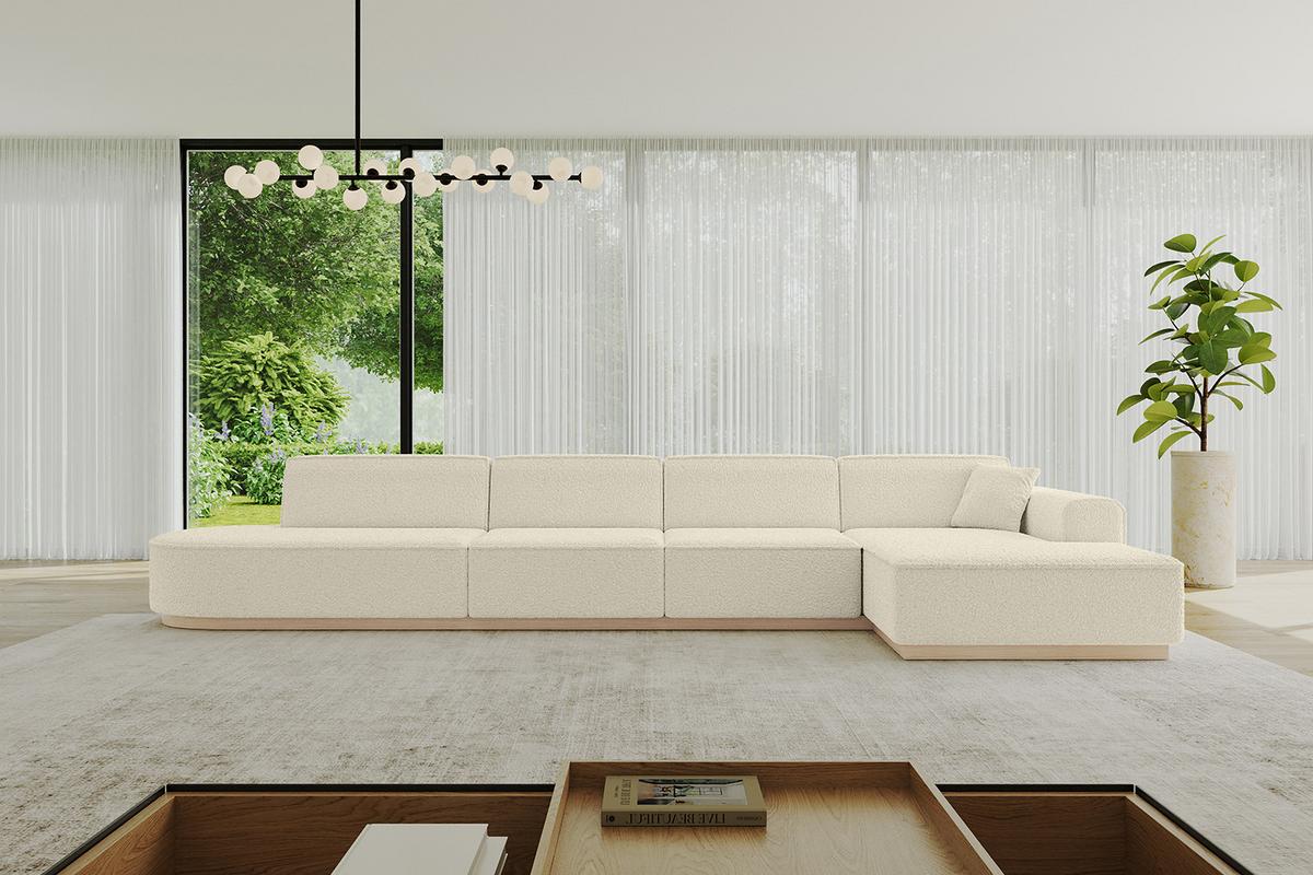 ECKSOFA Ottomane Rechts IREA-L3 - 412x165x80 cm Beige - Hellbraun/Creme, Holzwerkstoff/Textil (412/165cm) - ALTDECOR