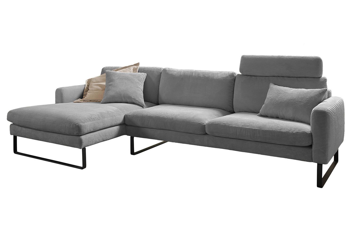 ECKSOFA RICARDA Grau Cord - Schwarz/Grau, Textil/Metall (298/154cm) - KAWOLA