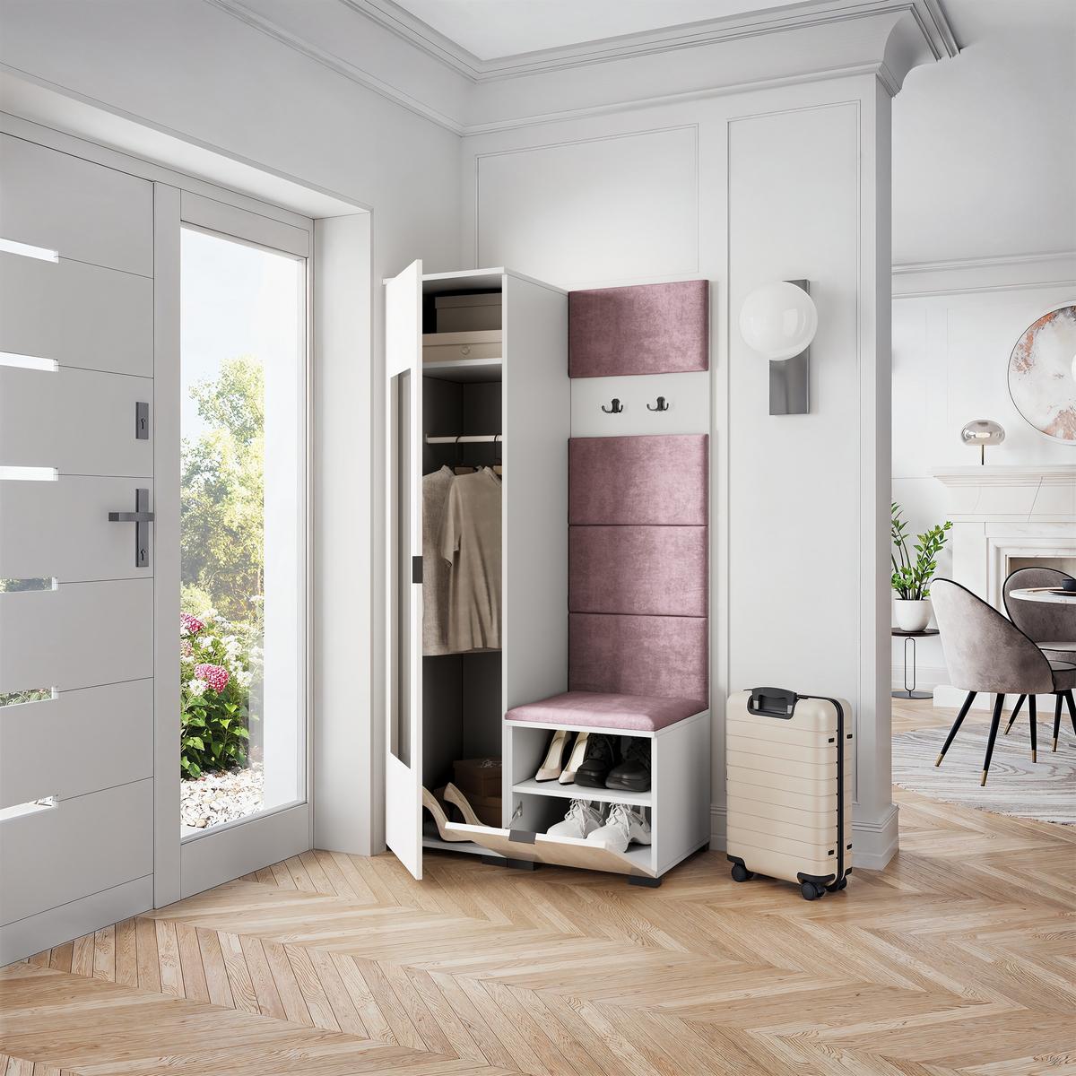 GARDEROBENSCHRANK VIRA 95/181/51 cm Modern Garderobe-Set Weiß - Lila/Weiß, Holzwerkstoff (95/181/51cm) - MASSENO