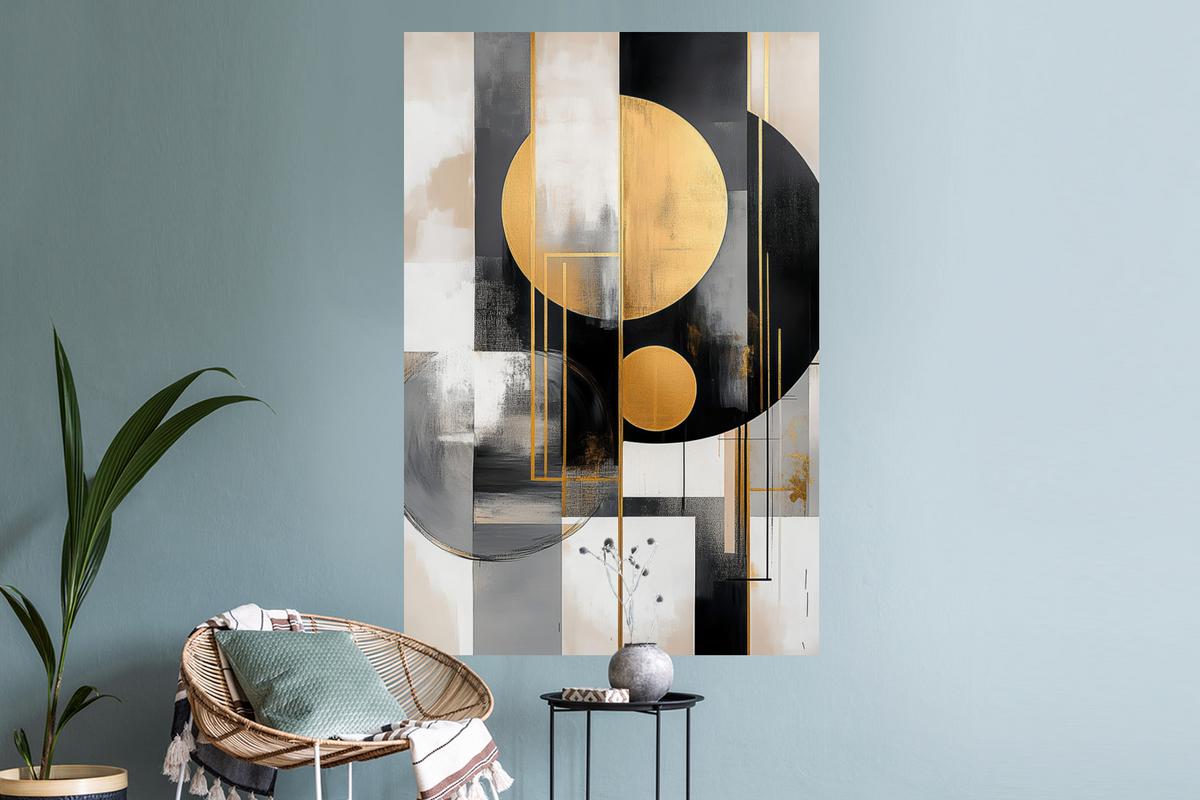 WANDTATTOO Abstrakt - Gold - Silber - Formen - Ästhetisch - Modern Wandaufkleber 80x120 cm - Goldfarben, Kunststoff (80/120/0.1cm) - MuchoWow