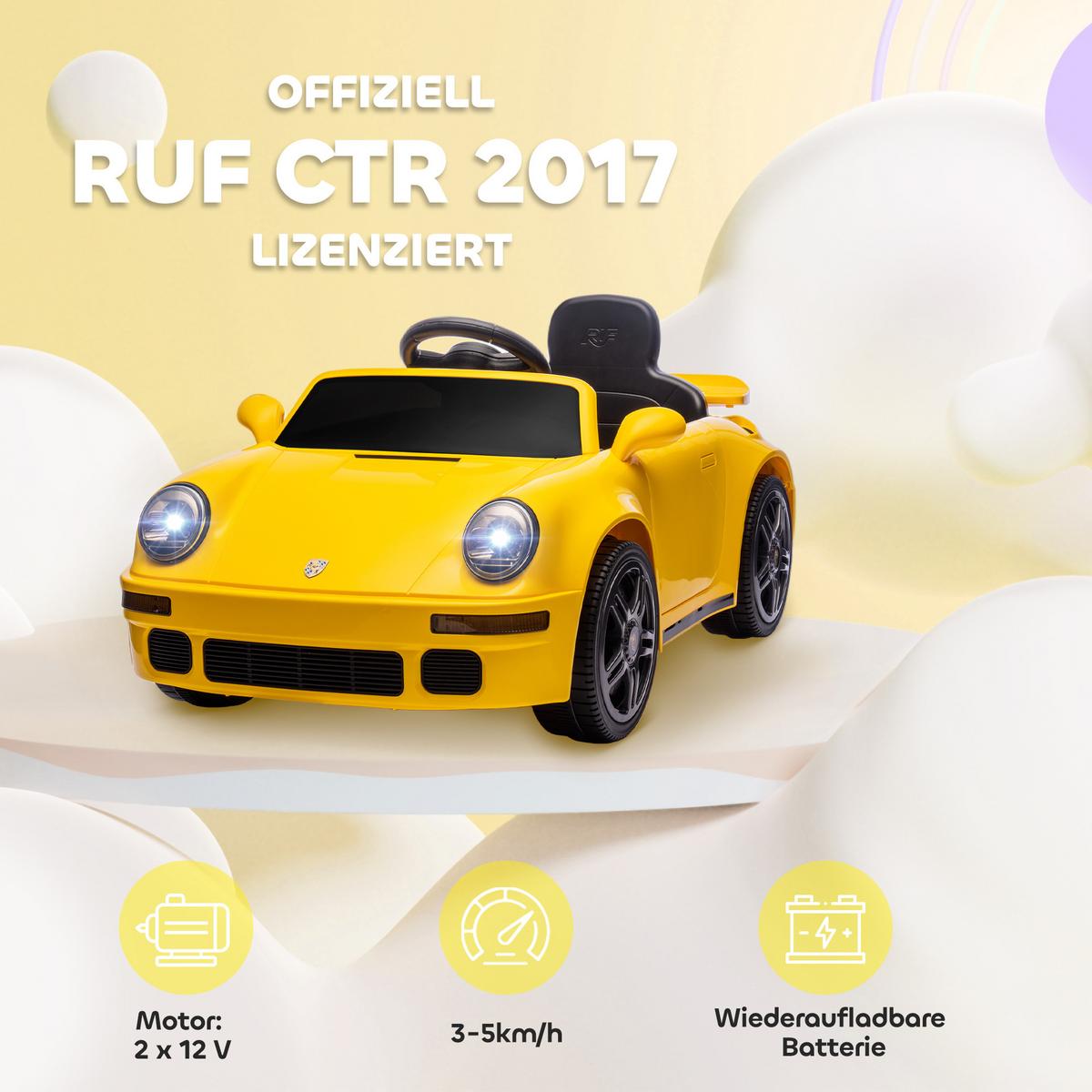 KINDER-ELEKTROAUTO 12V Kinderauto mit 2,4 GHz Fernbedienung, 2 Motor, Softstart - Gelb, Metall (103/55/44cm) - AIYAPLAY