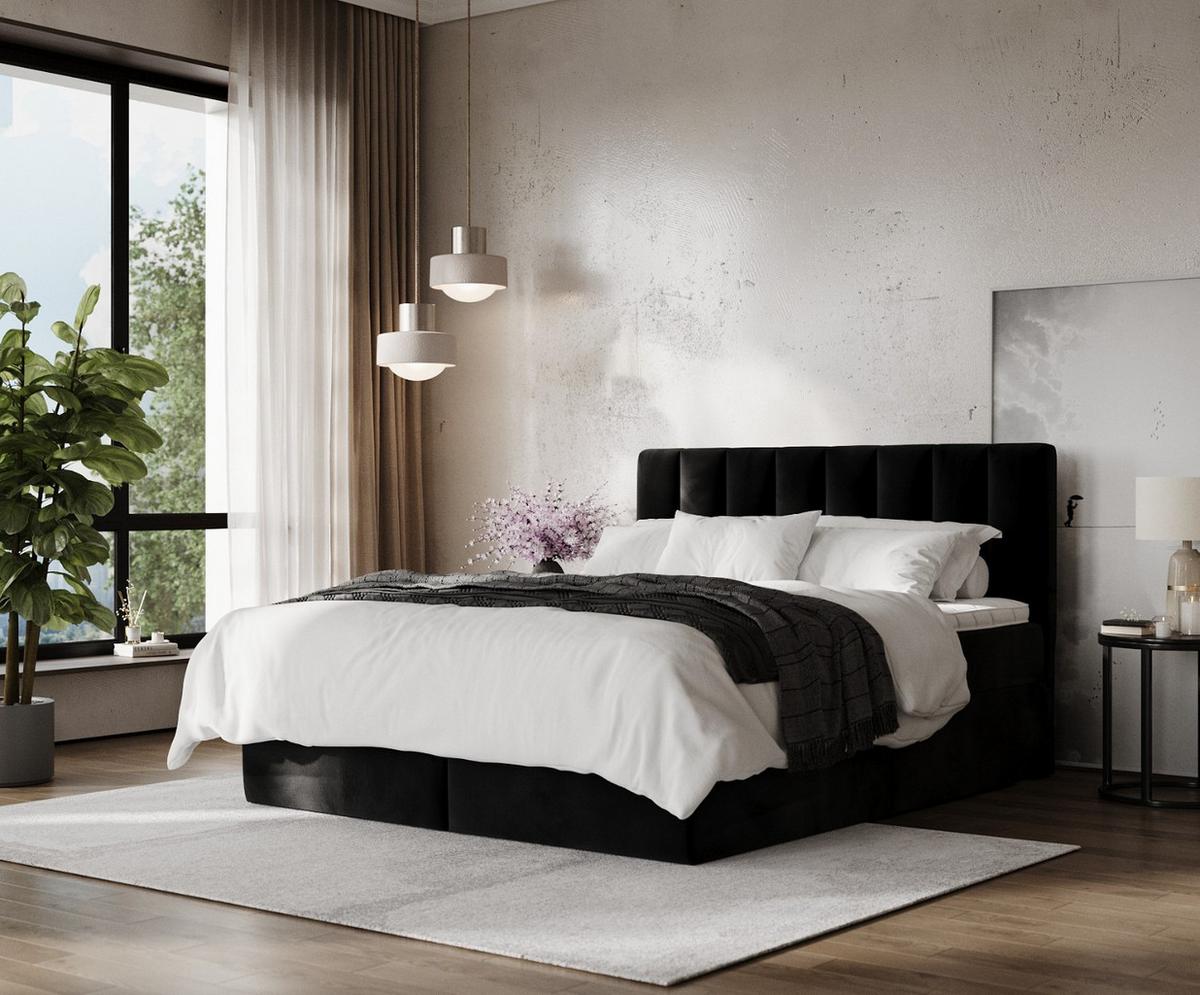 BOXBETT Lusso 140/200 cm Schwarz im Kronos Stoff - Schwarz, Holz/Holzwerkstoff (140/200cm) - AltaBeds
