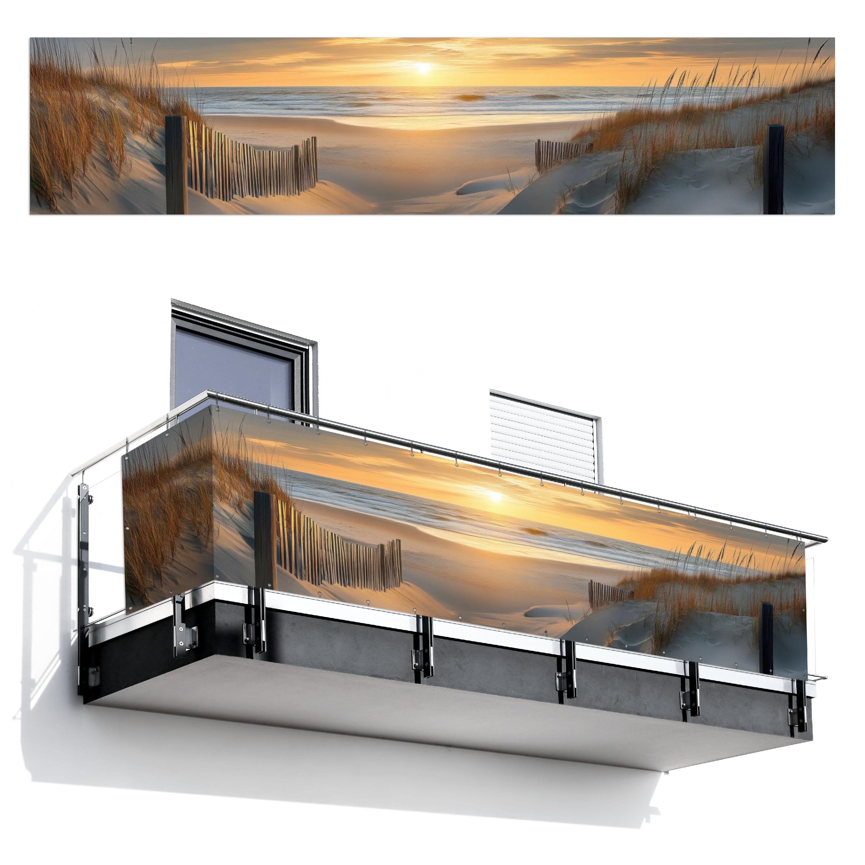BALKON-SICHTSCHUTZ Strand - Dünen - Sonnenuntergang Deko XXL 500x110 cm - Sandfarben, Kunststoff (500/110cm) - MuchoWow