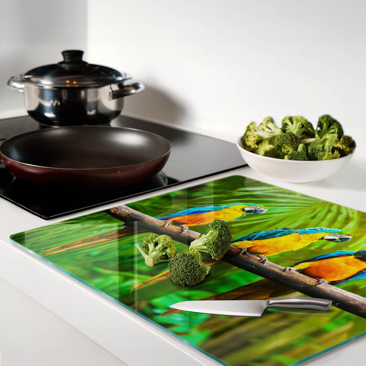 GLASPLATTE 60x52 cm Ein Zweig der Papageien - Limette, Glas (60/0.4/52cm) - TULUP