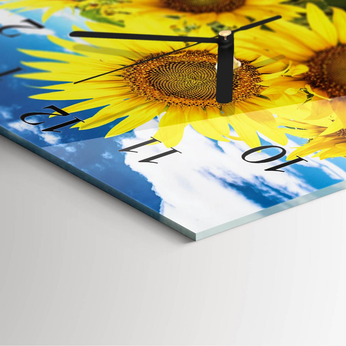 WANDUHR aus Glas 30x30 cm - Sonnenblumen - Gelb, Glas (30/30/0.4cm) - TULUP